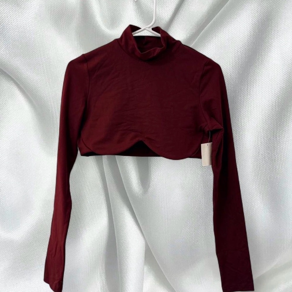 Susana Monaco Maroon Long Sleeve Crop Top